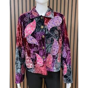 Pushpa Women's S Purple Blazer Crushed Velvet Jacket‎ Paisley Witchy Boho Fall